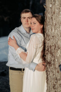 Sunrise engagement session on Embden pond